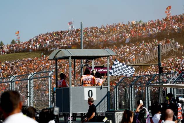 Finish flag, F1 Grand Prix of Hungary at Hungaroring on July 23, 2023 in Budapest, Hungary. (Photo by HOCH ZWEI) Budapest Hungary