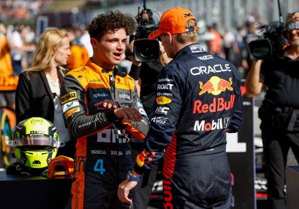 4 Lando Norris (GBR, McLaren F1 Team), 1 Max Verstappen (NLD, Oracle Red Bull Racing), F1 Grand Prix of Hungary at Hungaroring on July 23, 2023 in Budapest, Hungary. (Photo by HOCH ZWEI) Budapest Hungary