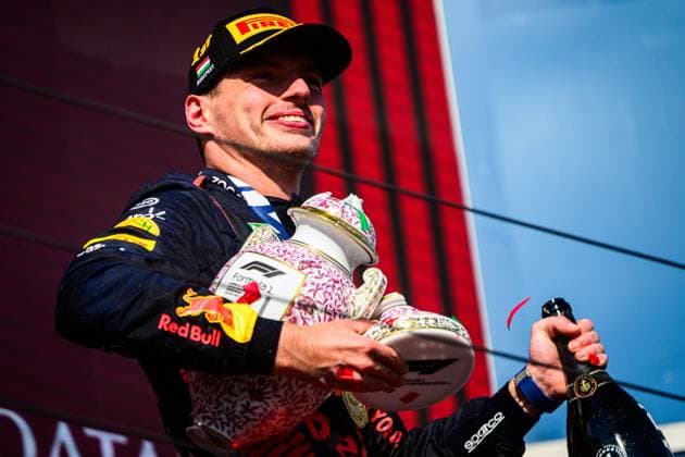 Sport Themen der Woche KW29 Sport Bilder des Tages July 23, 2023, Budapest, Hungary: Oracle Red Bull Racing s Dutch driver Max Verstappen reacts on podium after winning the Hungarian F1 Grand Prix race at the Hungaroring, near Budapest. Budapest Hungary - ZUMAs197 20230723_zaa_s197_257 Copyright: xJurexMakovecx