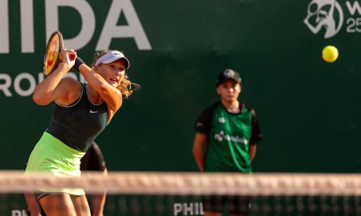 24.07.2023, Lausanne, Tennis Club Stade- Lausanne, Ladies Open Lausanne: Mirra Andreeva - Dajana Yastremska, Mirra Andreeva playing the ball. Lausanne Tennis Club Stade- Lausanne Vaud Switzerland Copyright: xJustPictures.ch MayaxCretegnyx