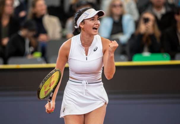 25.7.2023, GER, Tennis, Frauen, Hamburg European Open 2023, WTA, Tennis Damen Eva Lys (Deutschland) - Mayar Sherif (Ägypten), 1. Runde Eva Las (Deutschland) freut sich Hamburg Rothenbaum Stadion Hamburg Deutschland