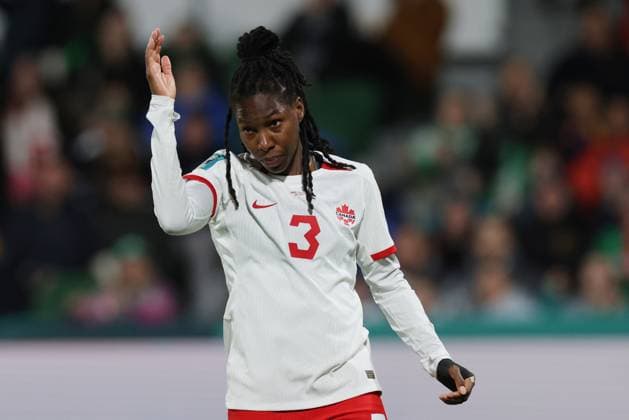 WWC23 CANADA IRELAND, Kadeisha Buchanan of Canada reacts during the FIFA Women s World Cup match between Canada and Republic of Ireland at the Perth Rectangular Stadium in Perth, Wednesday, July 26, 2023. ( NO ARCHIVING, EDITORIAL USE ONLY, NO USE IN BOOKS WITHOUT CONSENT PERTH WESTERN AUSTRALIA AUSTRALIA  Copyright: xRICHARDxWAINWRIGHTx 20230726001824430532