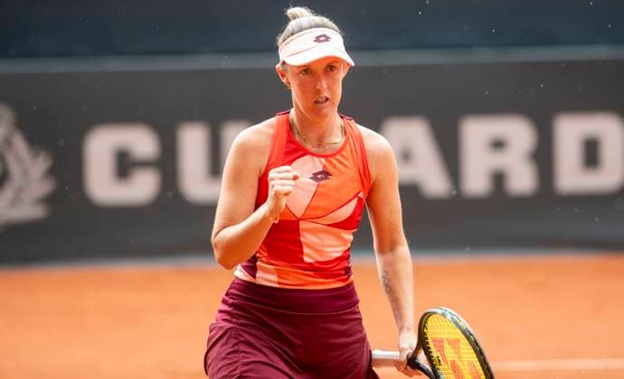 26.7.2023, GER, Tennis, Frauen, Hamburg European Open 2023, WTA, Tennis Damen Doppel, 2. Runde, Storm Hunter (Australien) - Noma Noha Akugue (Deutschland) Storm Hunter (Australien) freut sich. Hamburg Rothenbaum Stadion Hamburg Deutschland