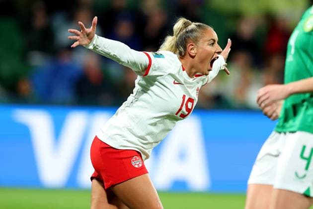 July 26, 2023, Perth, WESTERN AUSTRALIA, Australia: Adriana Leon of Canada celebrates her second half goal against Ireland during their Group B match at the FIFA Women s World Cup in Perth, Australia, Wednesday, July 26, 2023. Canada News - July 26, 2023  - ZUMAc35_ 20230726_zaf_c35_049 Copyright: xJamesxWorsfoldx