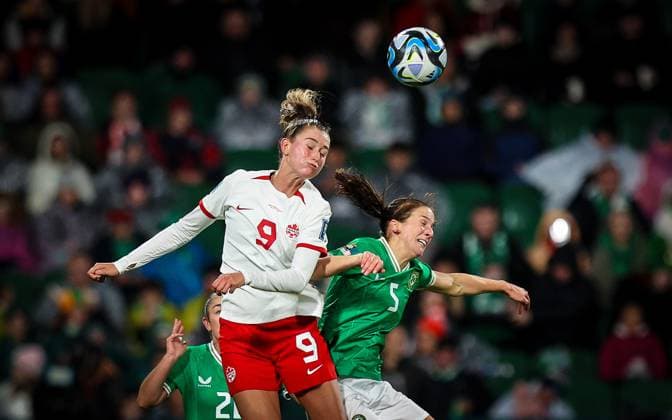 2023 FIFA Women s World Cup Group B, Perth Rectangular Stadium, Perth, Australia 26 7 2023 Canada vs Republic of Ireland WNT Canada™s Jordyn Huitema with Niamh Fahey of Ireland Jordyn Huitema with Niamh Fahey 26 7 2023  Copyright: x INPHO RyanxByrnex RB1_8969