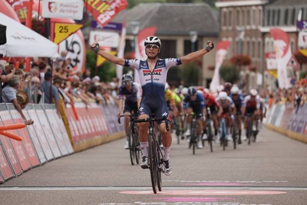 Sport Themen der Woche KW30 Sport Bilder des Tages Italian Andrea Bagioli of Soudal Quick-Step celebrates as he wins the stage 5 of the Tour De Wallonie cycling race, an individual time trial from Banneux to Aubel (197,5 km) , Wednesday 26 July 2023. This year s Tour de Wallonie takes place from 22 to 26 July 2023. BRUNOxFAHY  x71137807x