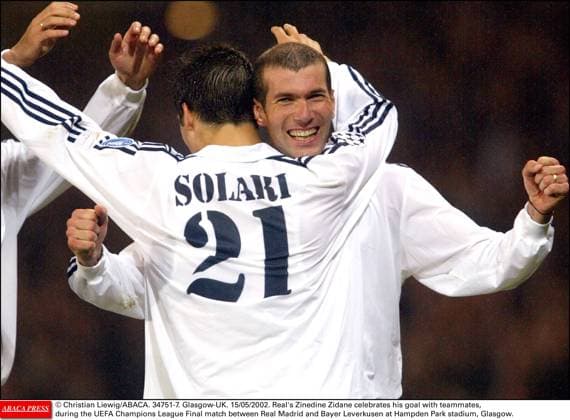 New Real Madrid Coach Zinedine Zidane New Real Madrid Coach Zinedine Zidane - New Real Madrid Coach Zinedine Zidane - New Real Madrid Coach Zinedine Zidane - New Real Madrid Coach Zinedine Zidane - New Real Madrid Coach Zinedine Zidane - New Real Madrid Coach Zinedine Zidane - New Real Madrid Coach Zinedine Zidane - Christian Liewig ABACA. 34751-7. Glasgow-UK. 15 05 2002. Real s Zinedine Zidane celebrates his goal with teammates, during the UEFA Champions League Final match between Real Madrid and Bayer Leverkusen at Hampden Park stadium, Glasgow.  Copyright: xLiewigxChristian ABACAx 34751_07 LiewigxChristian ABACAx 34751_07