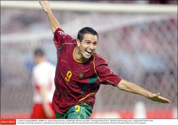 35488 10 Hahn-Liewig ABACA. 35488-10. Jeonju-South Korea, 10 06 2002. World cup 2002 . Portugal-Poland 4-0 . Pauleta led Portugal over a desperate Polish side, through a driving rainstorm, and back into the Group D race with the second hat-trick of the tournament. Pictured: Pauleta after one of his 3 goals.  Copyright: xHahn-Liewig ABACAx 35488_10 Hahn-Liewig ABACAx 35488_10