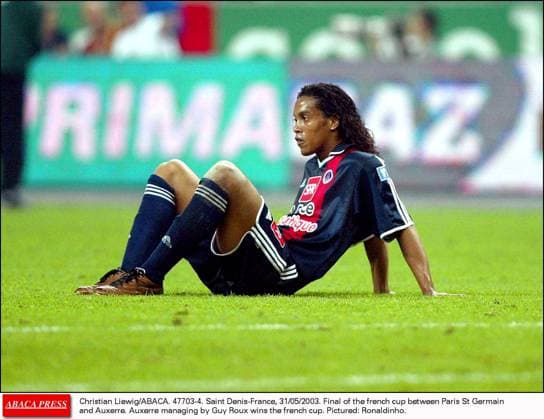 47703 04 Christian Liewig ABACA. 47703-4. Saint Denis-France, 31 05 2003. Final of the french cup between Paris St Germain and Auxerre. Auxerre managing by Guy Roux wins the french cup. Pictured: Ronaldinho.  Copyright: xLiewigxChristian ABACAx 47703_04 LiewigxChristian ABACAx 47703_04