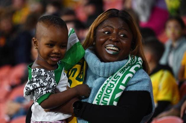 WWC23 AUSTRALIA NIGERIA, Nigerian supporters ahead of the FIFA Women s World Cup 2023 soccer match between Australia and Nigeria at Brisbane Stadium in Brisbane, Thursday, July 27, 2023. ( NO ARCHIVING, EDITORIAL USE ONLY, NO USE IN BOOKS WITHOUT CONSENT BRISBANE QUEENSLAND AUSTRALIA  Copyright: xJONOxSEARLEx 20230727001824720441