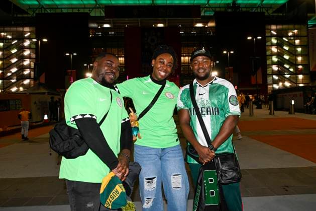 27th July 2023; Brisbane Stadium, Brisbane, Queensland, Australia: FIFA Womens World Cup Group B Football, Australia versus Nigeria; Nigerian fans pose for a photo before kick off  ActionPlus12535907 NigelxOwen