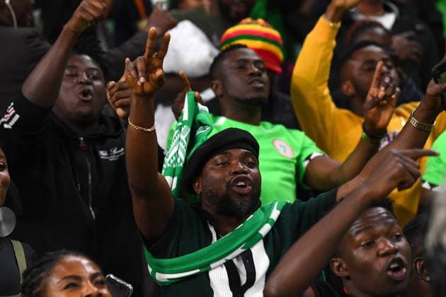 WWC23 AUSTRALIA NIGERIA, Nigerian fans celebrate winning the FIFA Women s World Cup 2023 soccer match between Australia and Nigeria at Brisbane Stadium in Brisbane, Thursday, July 27, 2023. ( NO ARCHIVING, EDITORIAL USE ONLY, NO USE IN BOOKS WITHOUT CONSENT BRISBANE QUEENSLAND AUSTRALIA  Copyright: xJONOxSEARLEx 20230727001824784968