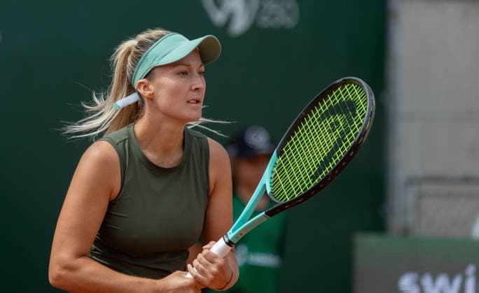 27.07.2023, Lausanne, Tennis Club Stade- Lausanne, Ladies Open Lausanne: Ana Bogdan - Dalila Jakupovic, Dalila Jakupovic Lausanne Tennis Club Stade- Lausanne Vaud Switzerland Copyright: xJustPictures.ch MayaxCretegnyx