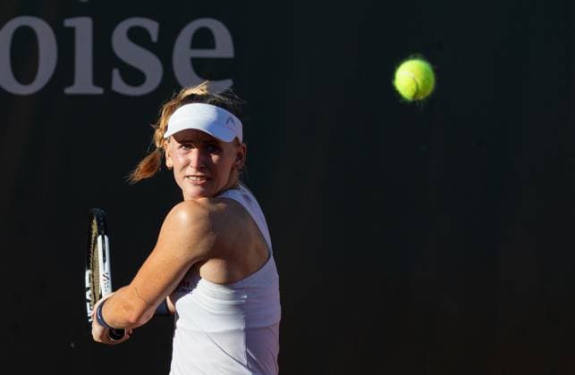 27.07.2023, Lausanne, Tennis Club Stade- Lausanne, Ladies Open Lausanne: Jil Teichmann - Alize Cornet, Jil Teichmann playing the ball. Lausanne Tennis Club Stade- Lausanne Vaud Switzerland Copyright: xJustPictures.ch MayaxCretegnyx