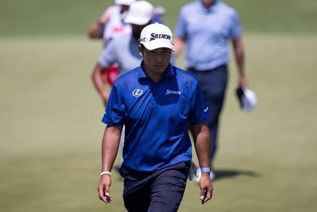 BLAINE, MN - JULY 27: Hideki Matsuyama looks on after finishing the first round of the 3M Open at TPC Twin Cities on July 27, 2023 in Blaine, Minnesota. (Photo by Bailey Hillesheim Icon Sportswire) GOLF: JUL 27 PGA, Golf Herren - 3M Open Round 1 EDITORIAL USE ONLY Icon2307270313