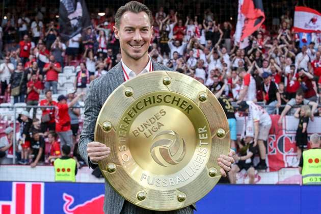 SOCCER - BL, RBS vs A.Klagenfurt SALZBURG,AUSTRIA,28.MAY.23 - SOCCER - ADMIRAL Bundesliga, championship group, Red Bull Salzburg vs SK Austria Klagenfurt, championship celebration. Image shows head coach Matthias Jaissle (RBS). keywords: master plate.  GEPAxpictures xPatrickxSteiner