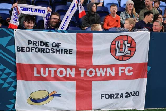 28th July 2023; Sydney Football Stadium, Sydney, NSW, Australia: FIFA Womens World Cup Group D Football, England versus Denmark; England fans with the England flag with Luton Town  ActionPlus12536340 KevinxManning
