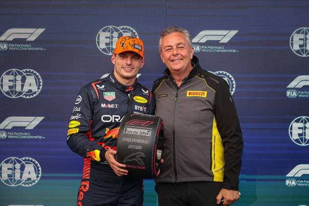 Pole Belgian GP pics Max Verstappen with Mario Isola (Pirelli) during the Belgian GP, Spa-Francorchamps 27-30 July 2023 Formula 1 World Championship, WM, Weltmeisterschaft 2023.  Copyright: xFedericoxBasile IPAx xipa-agencyx xFedericoxBasile IPAx 0 IPA_IPA39459389