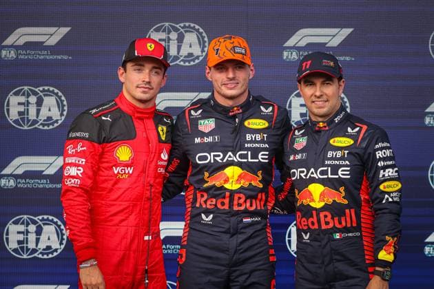 Pole Belgian GP pics Max Verstappen, Charles Leclerc; Sergio Perez during the Belgian GP, Spa-Francorchamps 27-30 July 2023 Formula 1 World Championship, WM, Weltmeisterschaft 2023.  Copyright: xFedericoxBasile IPAx xipa-agencyx xFedericoxBasile IPAx 0 IPA_IPA39459391