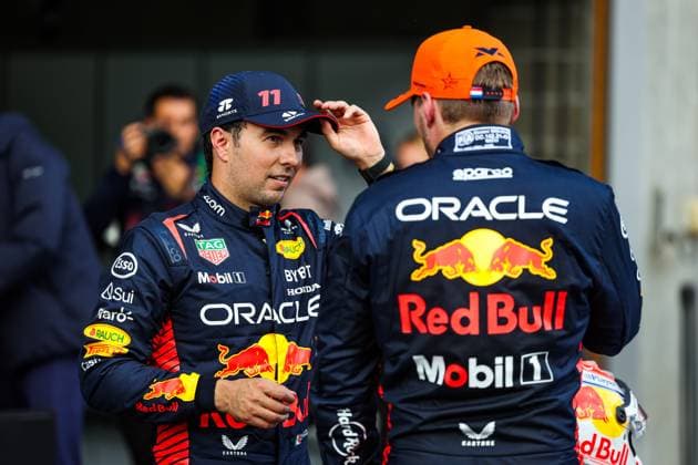 VERSTAPPEN Max (ned), Red Bull Racing RB19, PEREZ Sergio (mex), Red Bull Racing RB19, portrait during the 2023 Formula 1 MSC Cruises Belgian Grand Prix, 12th round of the 2023 Formula One World Championship, WM, Weltmeisterschaft from July 28 to 30, 2023 on the Circuit de Spa-Francorchamps, in Stavelot, Belgium - F1 - BELGIAN GRAND PRIX 2023 DPPI Panoramic 00123029_GOOD6353
