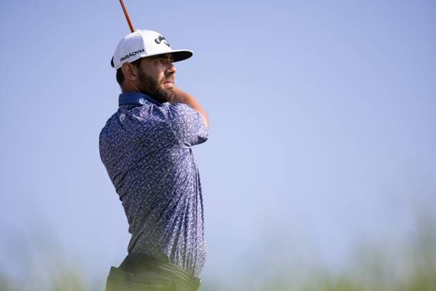 BLAINE, MN - JULY 28: Erik van Rooyen hits a tee shot on the fourteenth hole during the second round of the 3M Open at TPC Twin Cities on July 28, 2023 in Blaine, Minnesota. (Photo by Bailey Hillesheim Icon Sportswire) GOLF: JUL 28 PGA, Golf Herren - 3M Open Round 2 EDITORIAL USE ONLY Icon2307280103