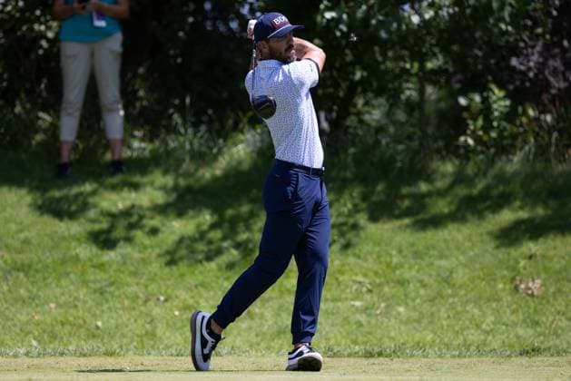 BLAINE, MN - JULY 28: Billy Horschel hits a tee shot on the sixth hole during the second round of the 3M Open at TPC Twin Cities on July 28, 2023 in Blaine, Minnesota. (Photo by Bailey Hillesheim Icon Sportswire) GOLF: JUL 28 PGA, Golf Herren - 3M Open EDITORIAL USE ONLY Icon2307280183