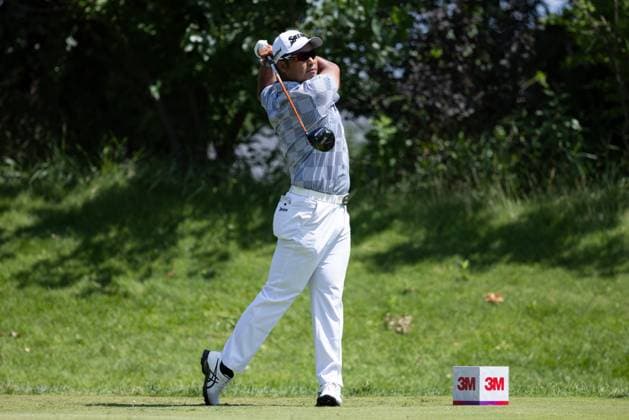 BLAINE, MN - JULY 28: Hideki Matsuyama hits a tee shot on the sixth hole during the second round of the 3M Open at TPC Twin Cities on July 28, 2023 in Blaine, Minnesota. (Photo by Bailey Hillesheim Icon Sportswire) GOLF: JUL 28 PGA, Golf Herren - 3M Open EDITORIAL USE ONLY Icon2307280213