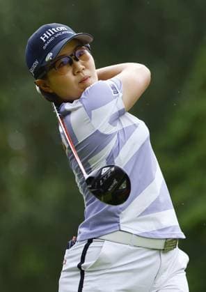 Golf: Evian Championship Nasa Hataoka of Japan hits off the fourth tee during the third round of the Evian Championship golf tournament at Evian Resort Golf Club in Evian-les-Bains, France, on July 29, 2023.  A14AA0001723100P  