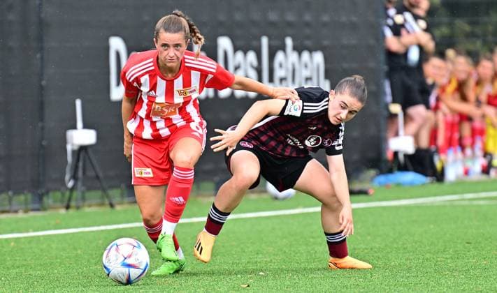 29.07.2023 - Fussball Frauen Frauenfussball - Saison 2023 2024 - Testspiel Freundschaftsspiel Vorbereitungsspiel : 1. FC Nürnberg FCN ( Clubfrauen Club ) - FCUnion Berlin - - xwoxzix - Celine Frank (6, 1. FC Union Berlin ) Marina Scholz (7, 1. FC Nürnberg FCN )