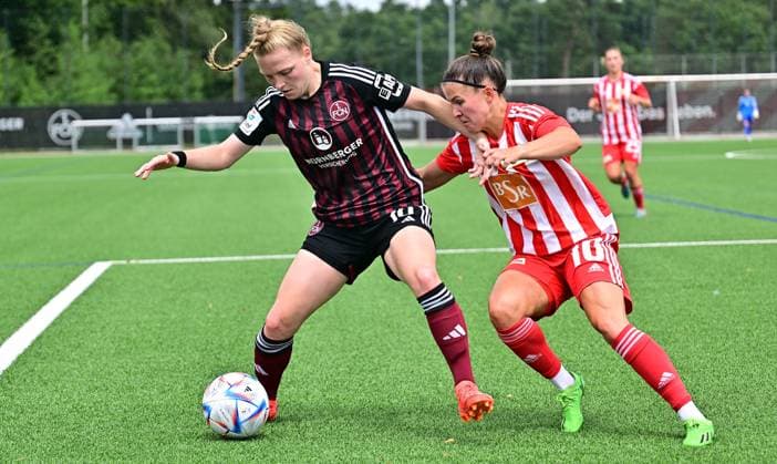 29.07.2023 - Fussball Frauen Frauenfussball - Saison 2023 2024 - Testspiel Freundschaftsspiel Vorbereitungsspiel : 1. FC Nürnberg FCN ( Clubfrauen Club ) - FCUnion Berlin - - xwoxzix - Franziska Mai (18, 1. FC Nürnberg FCN ) Latoya Maxine Bach (10, 1. FC Union Berlin )