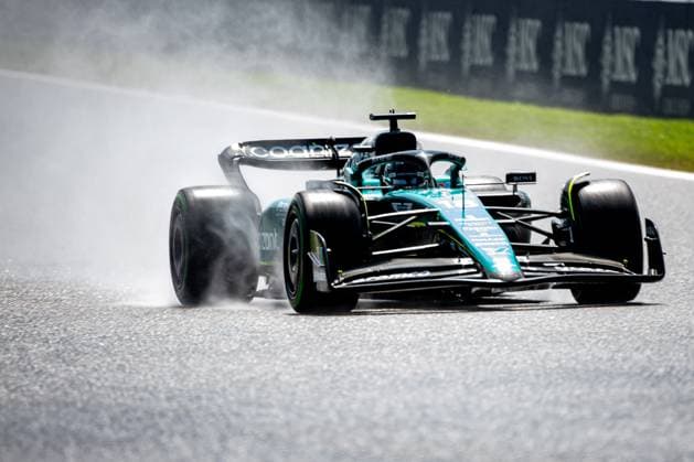 Aston Martin Canadian rider Lance Stroll pictured in action during the shootout ahead of the sprint race of the F1 Grand Prix of Belgium auto race, in Spa-Francorchamps, Saturday 29 July 2023. The Spa-Francorchamps Formula One Grand Prix takes place this weekend, from July 28th to July 30th. JONASxROOSENS  x71266972x