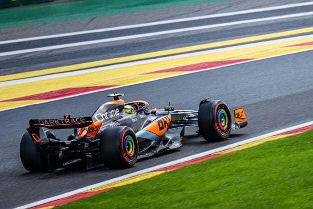 McLaren UK rider Lando Norris pictured in action during the shootout ahead of the sprint race of the F1 Grand Prix of Belgium auto race, in Spa-Francorchamps, Saturday 29 July 2023. The Spa-Francorchamps Formula One Grand Prix takes place this weekend, from July 28th to July 30th. JONASxROOSENS  x71267552x