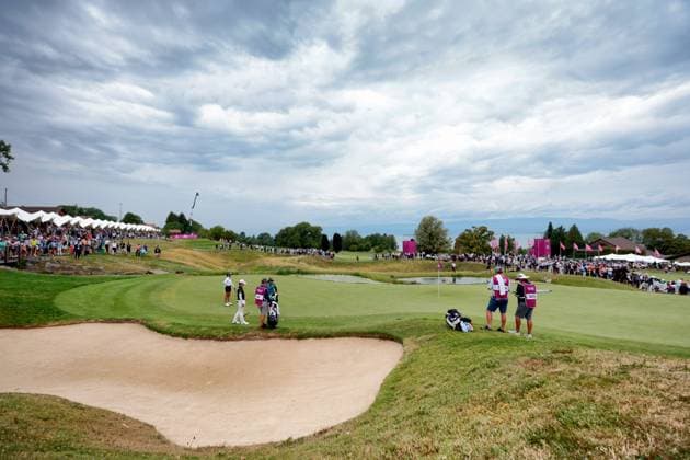 THE ALMUNDI EVIAN CHAMPIONSHIP PHOTOPQR LE DAUPHINE Grégory YETCHMENIZA ; Évian-les-Bains ; 29 07 2023 ; Gregory Yetchmeniza LE DAUPHINE LIBERE Photopqr EVIAN-LES-BAINS (HAUTE-SAVOIE) LE 29 JUILLET 2023 THE ALMUNDI EVIAN CHAMPIONSHIP 2023 sur notre photo : arrivée du 18. The Amundi Evian Championship, one of the five major tournaments in women s golf on July 29, 2023.