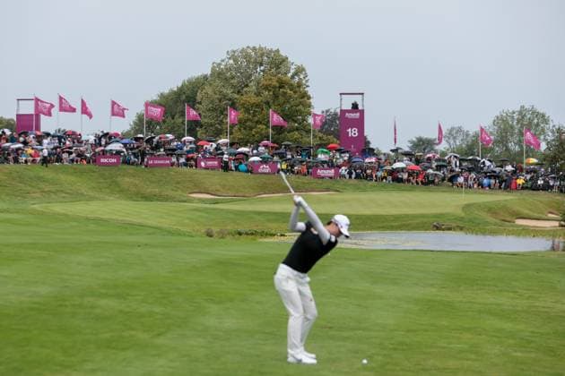 THE ALMUNDI EVIAN CHAMPIONSHIP PHOTOPQR LE DAUPHINE Grégory YETCHMENIZA ; Évian-les-Bains ; 29 07 2023 ; Gregory Yetchmeniza LE DAUPHINE LIBERE Photopqr EVIAN-LES-BAINS (HAUTE-SAVOIE) LE 29 JUILLET 2023 THE ALMUNDI EVIAN CHAMPIONSHIP 2023 sur notre photo : arrivée du 18. The Amundi Evian Championship, one of the five major tournaments in women s golf on July 29, 2023.