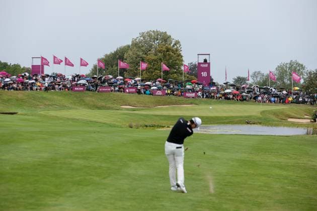 THE ALMUNDI EVIAN CHAMPIONSHIP PHOTOPQR LE DAUPHINE Grégory YETCHMENIZA ; Évian-les-Bains ; 29 07 2023 ; Gregory Yetchmeniza LE DAUPHINE LIBERE Photopqr EVIAN-LES-BAINS (HAUTE-SAVOIE) LE 29 JUILLET 2023 THE ALMUNDI EVIAN CHAMPIONSHIP 2023 sur notre photo : arrivée du 18. The Amundi Evian Championship, one of the five major tournaments in women s golf on July 29, 2023.
