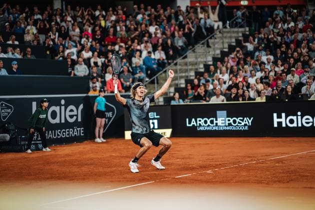 Tennis Männer ATP, Tennis Herren Tour 500 European Open Hamburg Arthur Fils (FRA) vs. Alexander Zverev (GER) 29.07.2023 Alexander Zverev (GER) jubelt denn er hat das Halbfinale gewonnen Hamburg Tennis am Rothenbaum Hamburg Deutschland