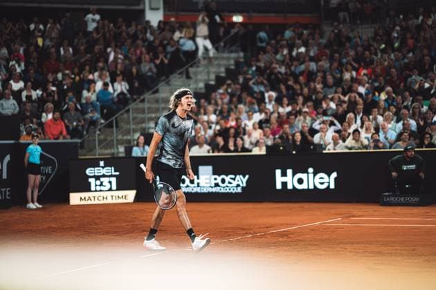 Tennis Männer ATP, Tennis Herren Tour 500 European Open Hamburg Arthur Fils (FRA) vs. Alexander Zverev (GER) 29.07.2023 Alexander Zverev (GER) jubelt denn er hat das Halbfinale gewonnen Hamburg Tennis am Rothenbaum Hamburg Deutschland