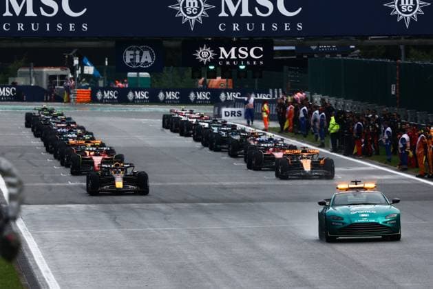 F1 Belgian Grand Prix 2023 Sprint F1 Aston Martin Safety Car and F1 cars at start of formation lap of sprint print ahead of the Formula 1 Belgian Grand Prix at Spa-Francorchamps in Spa, Belgium on July 29, 2023. Spa Belgium  Copyright: xJakubxPorzyckix originalFilename:porzycki-f1belgia230729_npCQ5.jpg