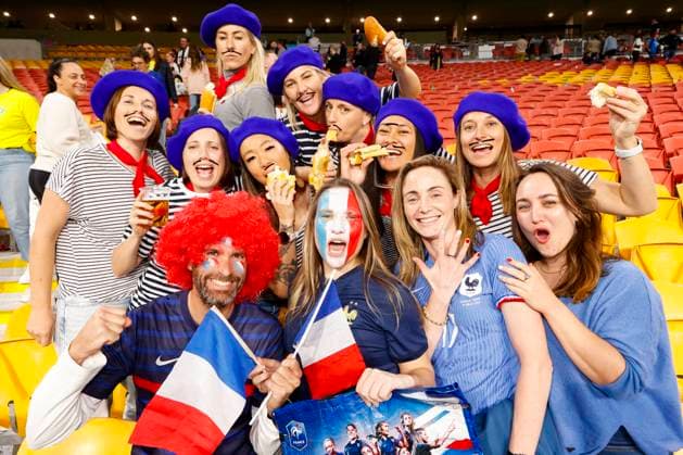 July 29, 2023, Brisbane, Queensland, Australia: French fans celebrate in the crowd after the FIFA Women s World Cup Australia & New Zealand 2023 Group match between France and Brazil at Brisbane Stadium..France won the game 2-1. Brisbane Australia - ZUMAs197 20230729_zaa_s197_142 Copyright: xGeorgexHitchensx