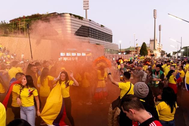 SYDNEY, AUSTRALIA - JULY 30: Colombian fans outside the stadium during the Women s World Cup football match between Germany and Colombia at Allianz Stadium on July 30, 2023 in Sydney, Australia. (Photo by Damian Briggs Speed Media Icon Sportswire) SOCCER: JUL 30 Women s World Cup - Germany vs Colombia EDITORIAL USE ONLY Icon2307300002
