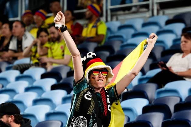 SYDNEY, AUSTRALIA - JULY 30: A German fan cheers during the Women s World Cup football match between Germany and Colombia at Allianz Stadium on July 30, 2023 in Sydney, Australia. (Photo by Damian Briggs Speed Media Icon Sportswire) SOCCER: JUL 30 Women s World Cup - Germany vs Colombia EDITORIAL USE ONLY Icon2307300049