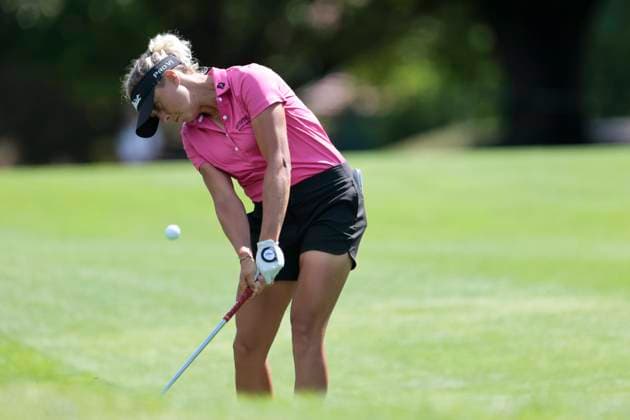 THE AMUNDI EVIAN CHAMPIONSHIP PHOTOPQR LE DAUPHINE Grégory YETCHMENIZA ; Évian-les-Bains ; 30 07 2023 ; Gregory Yetchmeniza LE DAUPHINE LIBERE Photopqr EVIAN-LES-BAINS (HAUTE-SAVOIE) LE 30 JUILLET 2023 THE AMUNDI EVIAN CHAMPIONSHIP 2023 sur notre photo : Pauline Roussin-Bouchard, Fra. The Amundi Evian Championship, one of the five major tournaments in women s golf on July 30, 2023.
