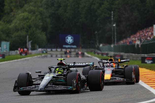 44 Lewis Hamilton (GBR, Mercedes-AMG Petronas F1 Team), 1 Max Verstappen (NLD, Oracle Red Bull Racing), F1 Grand Prix of Belgium at Circuit de Spa-Francorchamps on July 30, 2023 in Spa-Francorchamps, Belgium. (Photo by HOCH ZWEI) Spa-Francorchamps Belgium