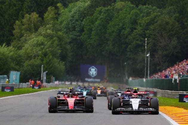 55 Carlos Sainz (ESP, Scuderia Ferrari), 22 Yuki Tsunoda (JPN, Scuderia AlphaTauri), F1 Grand Prix of Belgium at Circuit de Spa-Francorchamps on July 30, 2023 in Spa-Francorchamps, Belgium. (Photo by HOCH ZWEI) Spa-Francorchamps Belgium