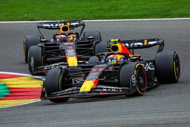 11 Sergio Perez (MEX, Oracle Red Bull Racing), 1 Max Verstappen (NLD, Oracle Red Bull Racing), F1 Grand Prix of Belgium at Circuit de Spa-Francorchamps on July 30, 2023 in Spa-Francorchamps, Belgium. (Photo by HOCH ZWEI) Spa-Francorchamps Belgium