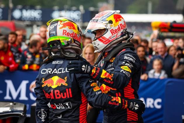 11 Sergio Perez (MEX, Oracle Red Bull Racing), 1 Max Verstappen (NLD, Oracle Red Bull Racing), F1 Grand Prix of Belgium at Circuit de Spa-Francorchamps on July 30, 2023 in Spa-Francorchamps, Belgium. (Photo by HOCH ZWEI) Spa-Francorchamps Belgium