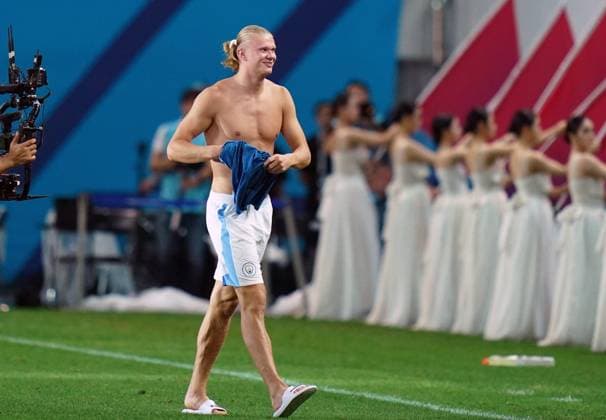 Sport Themen der Woche KW30 Sport Bilder des Tages Fußball, Testspiel, Manchester City - Atletico Madrid Friendly match ( Manchester City FC vs AtlÃ tico de Madrid - 2023 07 30 ) SEOUL, SOUTH KOREA, JUL 30: Erling Haaland of Manchester City reacts during soccer pre-season friendly match between Manchester City FC and AtlÃ tico de Madrid at the seoul world cup stadium in Seoul, South Korea, on 30 July 2023. (Editorial Use Only). Seoul The Seoul World Cup Stadium South Korea 7921_273568 Copyright: xPENTAxPRESSx