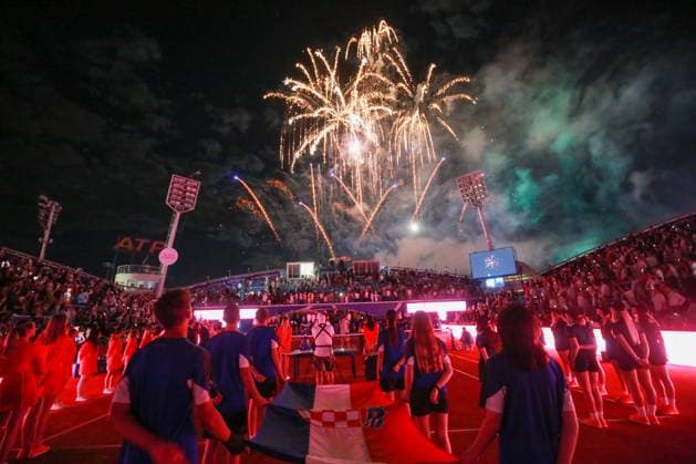 Croatia, Umag, 300723. Plava Laguna Croatia Open Umag. Final between Swiss Stan Wawrinka and Australian Alexei Popyrin. In the photo: fireworks at the end. Photo: Goran Sebelic CROPIX Copyright: xxGoranxSebelicx CROPIXx atp_finale10-300723