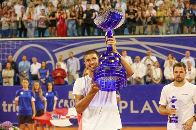 Croatia, Umag, 300723. Plava Laguna Croatia Open Umag. Final between Swiss Stan Wawrinka and Australian Alexei Popyrin. In the photo: the winner Alexei Popyrin. Photo: Goran Sebelic CROPIX Copyright: xxGoranxSebelicx CROPIXx atp_finale26-300723