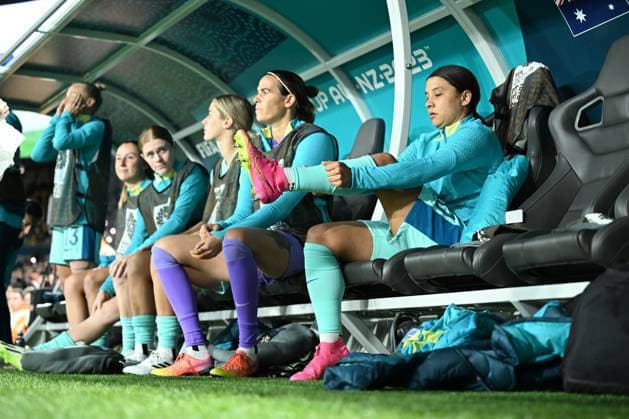 Sport Bilder des Tages WWC23 CANADA AUSTRALIA, Sam Kerr of Australia starts on the bench during the FIFA Women s World Cup 2023 soccer match between Canada and Australia at Melbourne Rectangular Stadium in Melbourne, Monday, July 31, 2023. ( NO ARCHIVING, EDITORIAL USE ONLY, NO USE IN BOOKS WITHOUT CONSENT MELBOURNE VICTORIA AUSTRALIA  Copyright: xJAMESxROSSx 20230731001826332948